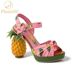 Photin ananas tacchi alti sandali con cinturino con fibbia 2023 décolleté con punta aperta stampata rosa scarpe con plateau estive donna novità FT919