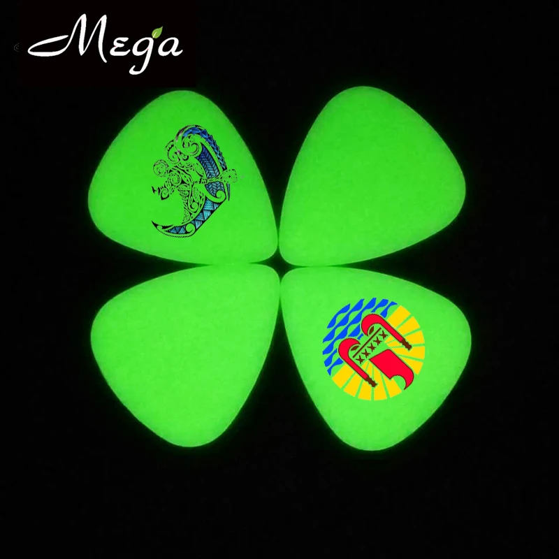 100 Uds. Púas de guitarra luminosas con diseño de logotipo personalizado que brillan en la oscuridad, púa de guitarra de calibre pesado de 0,96mm