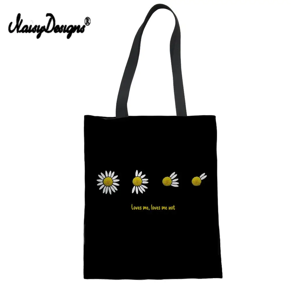 

NOISYDESIGNS Women Foldable Daisy Canvas Shopping Bags Environmental Protection Storage Handbag Female Shopping Bag Tote Bag