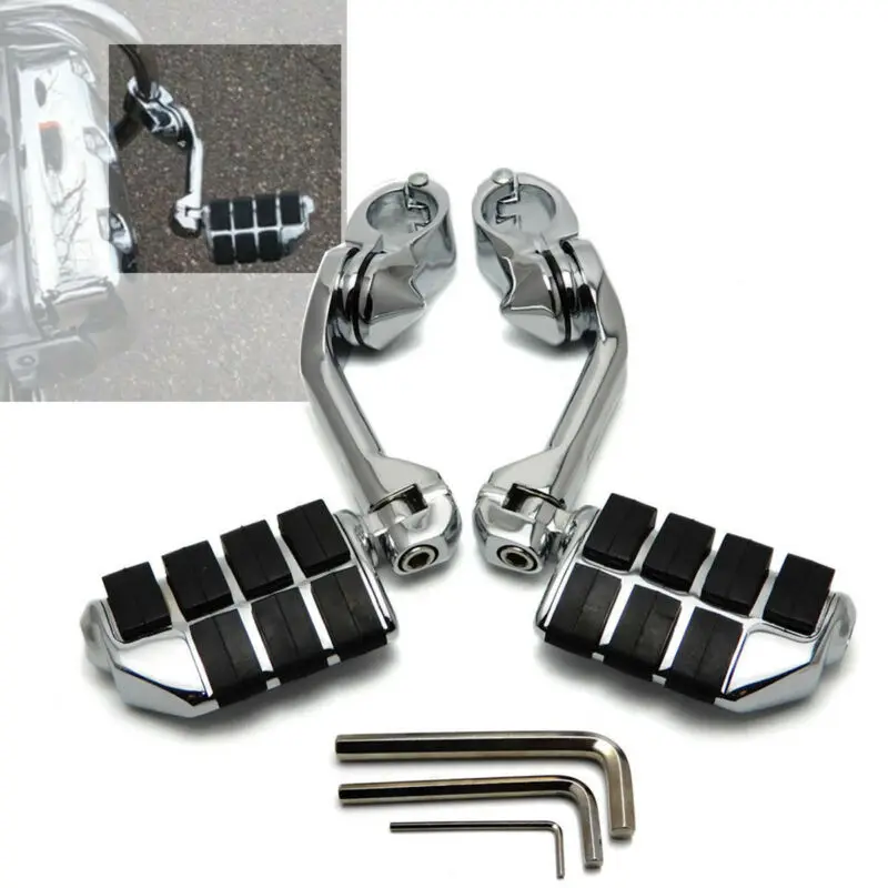 

Chrome Highway Foot Pegs Footrest 1 1/4" Engine Guard Mounts Clamps For Honda Yamaha Suzuki Kawasaki Harley Electra Road Glide