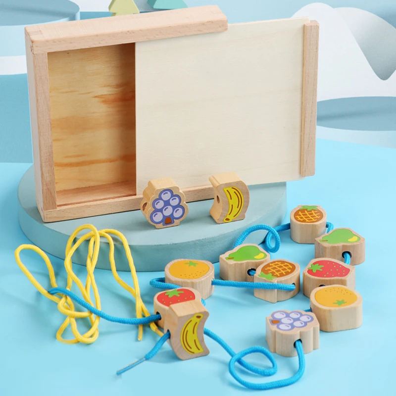 Montessori Early Education Toy For Children Rope Clip Chopsticks Game Fruit Building Block Wiht Box Storage Gift For Kids Game