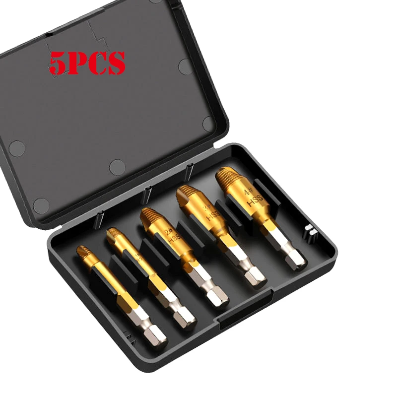 5pc Upgrade Damaged Screw Extractor Drill Bit Single Head Drill Out Broken Screw Bolt Remover Extractor Tool Set Easily Take Out