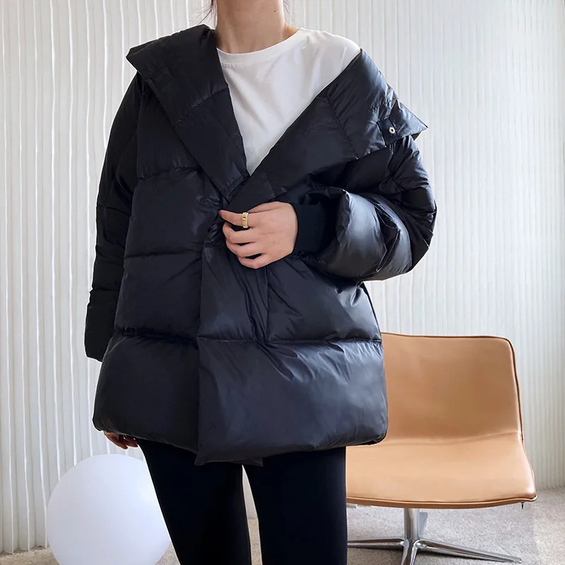 2021 New Autumn Winter Oversized Hooded White Duck Down Jacket For Women Fluffy Warm Solid Color All Match Causal Coat