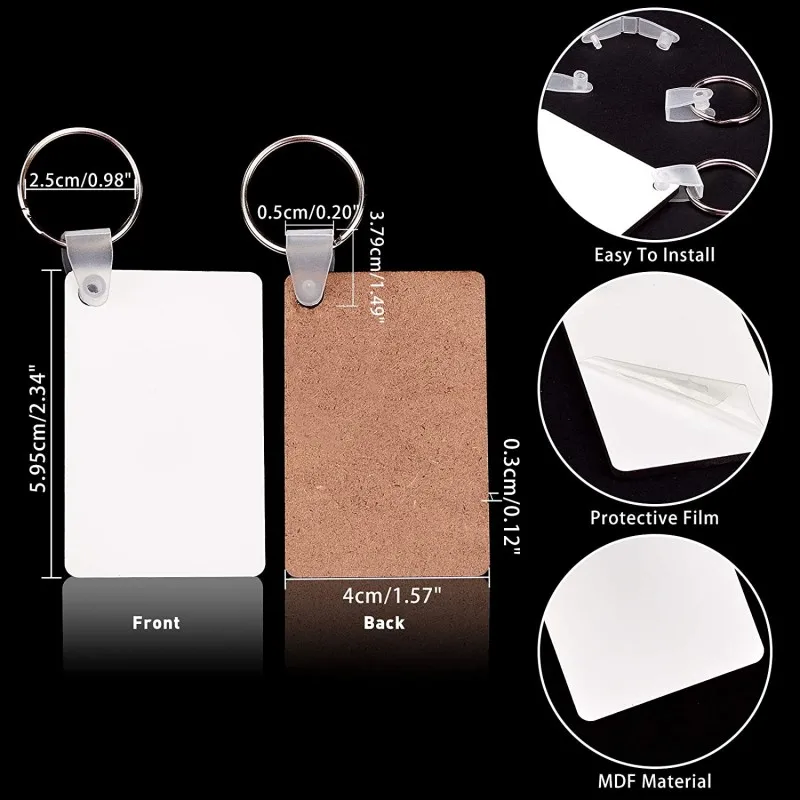 30PCS Sublimation Blank Keychain Heat Transfer MDF DIY Double-Side Printed Keychain