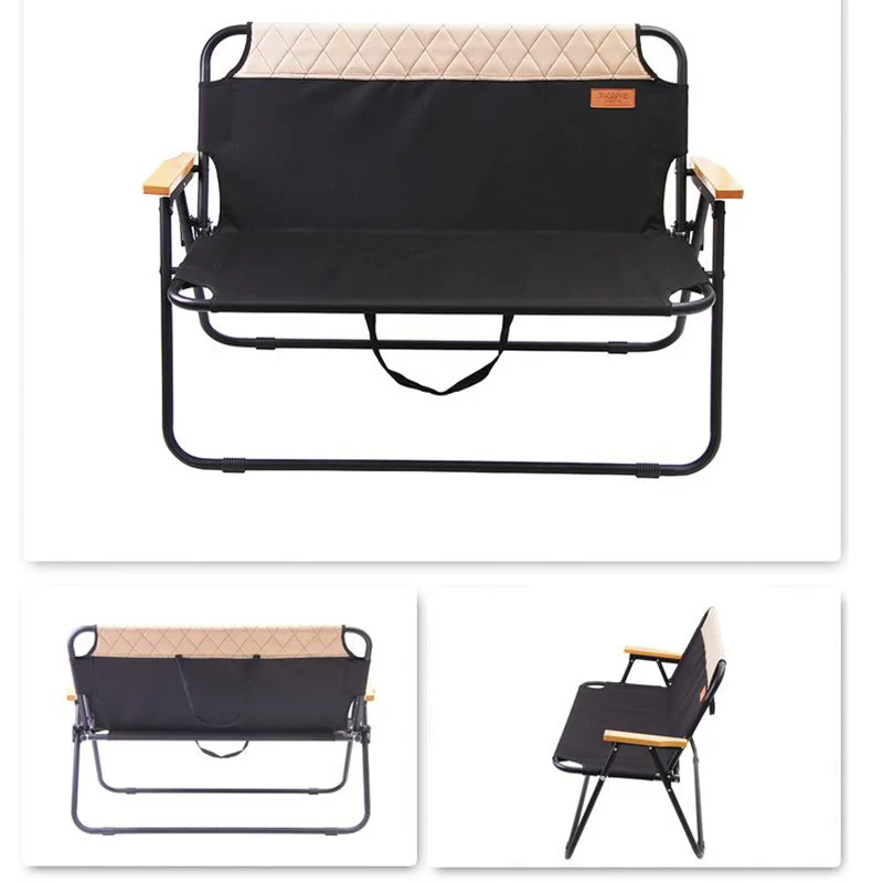 Chair beach Folding chair outdoor furniture camping double chair  Comfortable Double Seat Bench Wood Grain Metal Aluminum Alloy