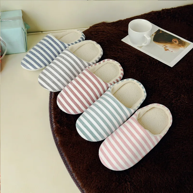 2022 New Sandals Women Men Warm Striped Home Slippers Women Indoors slip on Flats Cozy Winter House Shoes Woman Soft