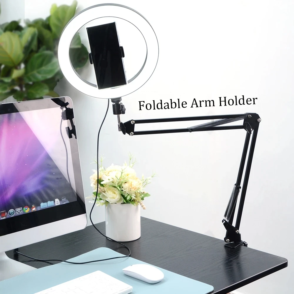 Camera Tripod Table Stand with 10\'\' Dimmable Ring Fill Light Aluminum Control Tripod Stand for Youtube Live Photo Studio Video