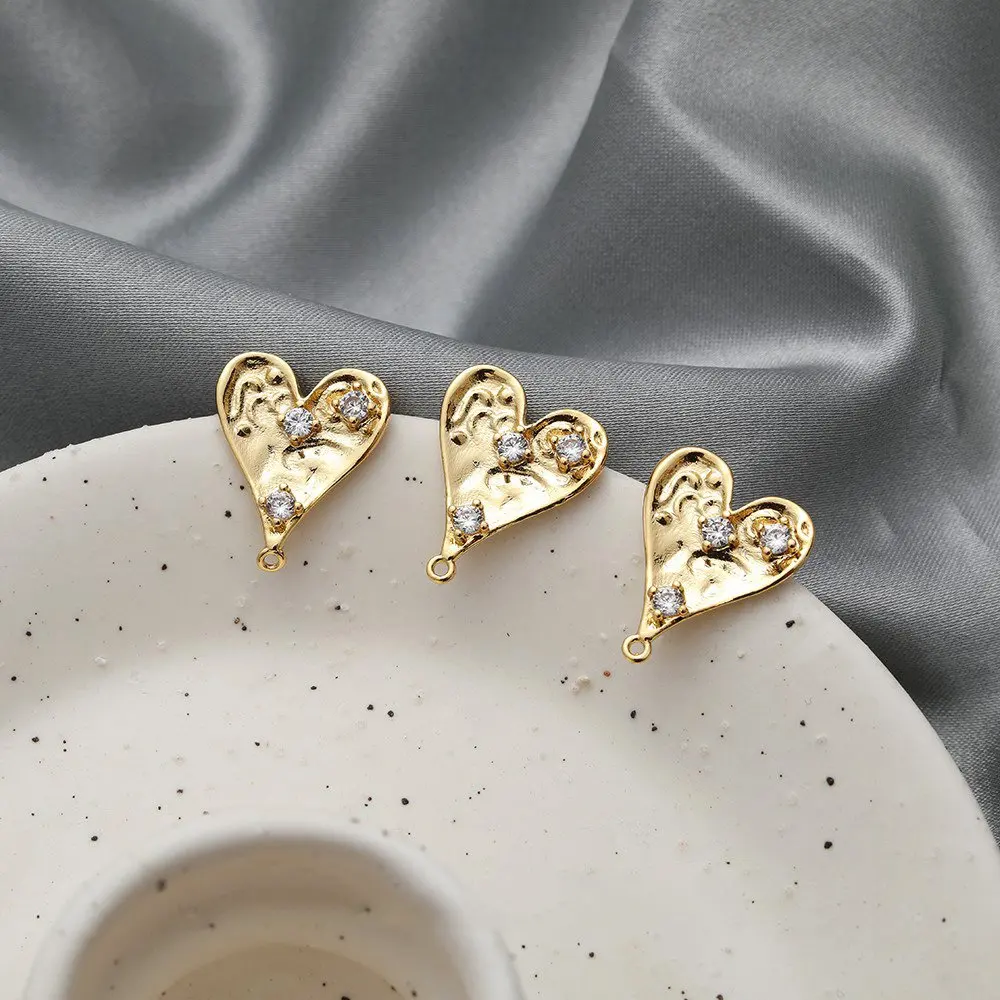 4PCS Superior Quality Design Love Pendant Brass with Zircon Jewelry Making Diy Earrings Supplies 14k Gold Plated Accessories