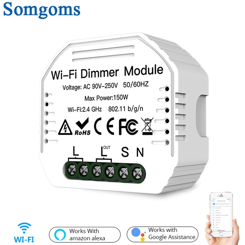 

DIY WIFI Smart Dimmer Switch Light LED Tuya APP Remote Control Switch Breaker Module 1 Gang 1/2 Way Works with Alexa Google Home