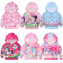 Zoete Eenhoorn Meisjes Jassen Cartoon Casual Lente Herfst Jas Kinderen Hooded Sport Bovenkleding Rits Meisjes Sweater Kids Kleding