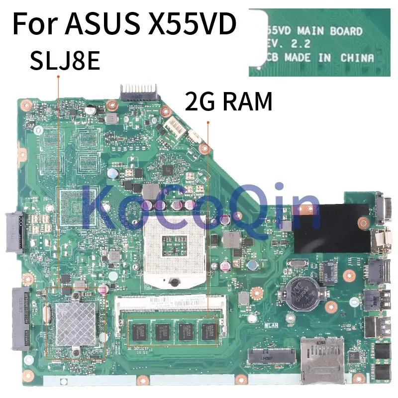 Imagem -02 - Kocoqin Placa-mãe do Portátil para Asus X55vd X55c X55cr X55v Mainboard Slj8e Rev.2.2 com 2g Ram