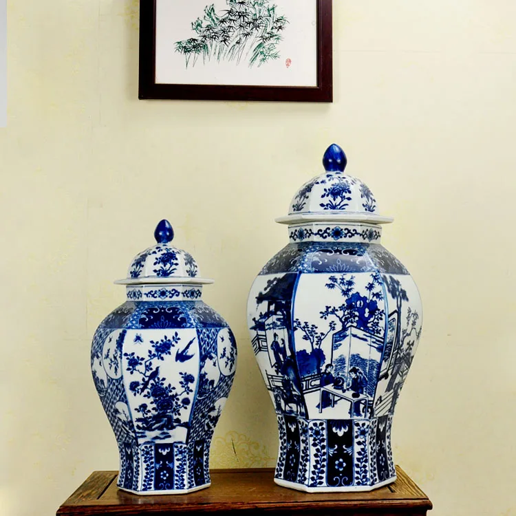 

Chinese Antique Style Blue And White Ceramic Porcelain Vase Storage Jar For Home ornaments