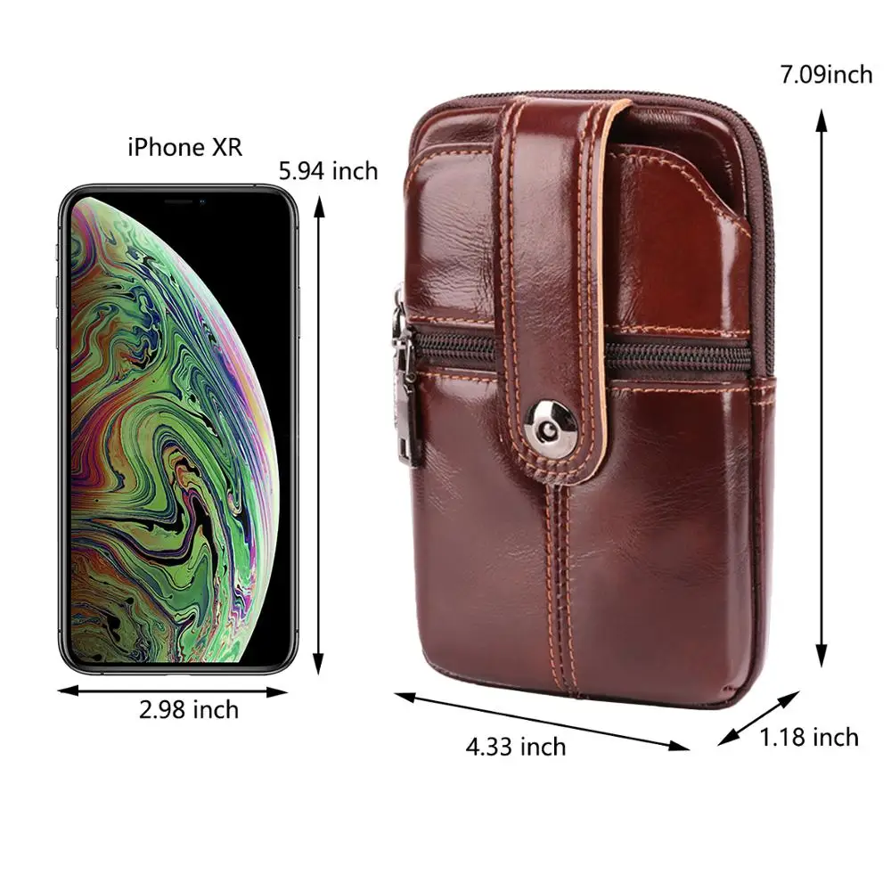 Genuine Leather Vintage Leather Waist Bag for Men Running Sport pouch phone case dust-proof Magnetic Vertical Holster phone bag