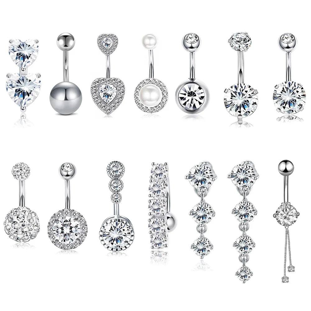 14G Double Round Cubic Zirconia Oreille 4 Crystal CZs Belly Button Rings 316L Surgical Steel Belly Piercing Woman Body Jewelry