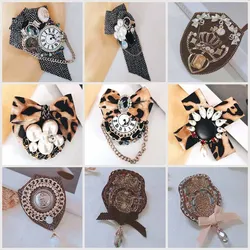 New Arrival High Quality Baroque Vintage Bow Leopard Rhinestone Badge Brooch Luxury Brooch All Match Accessories for Women