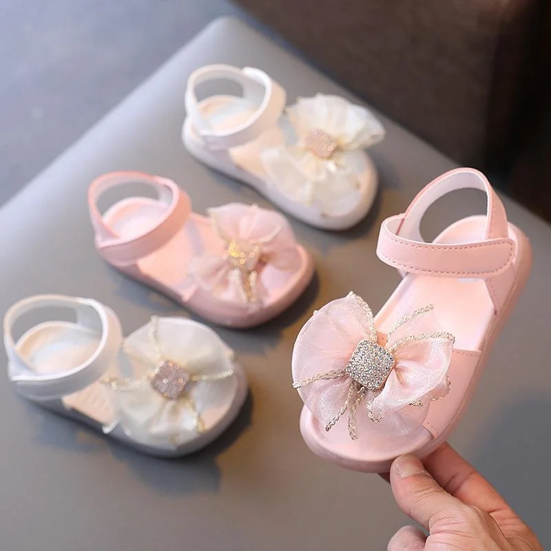 Summer Newborn Infant Baby Girls Bowknot Princess Shoes Toddler Kids Pink White Lace Rubber Sandals New 1 2 3 4 5 6 Years Old