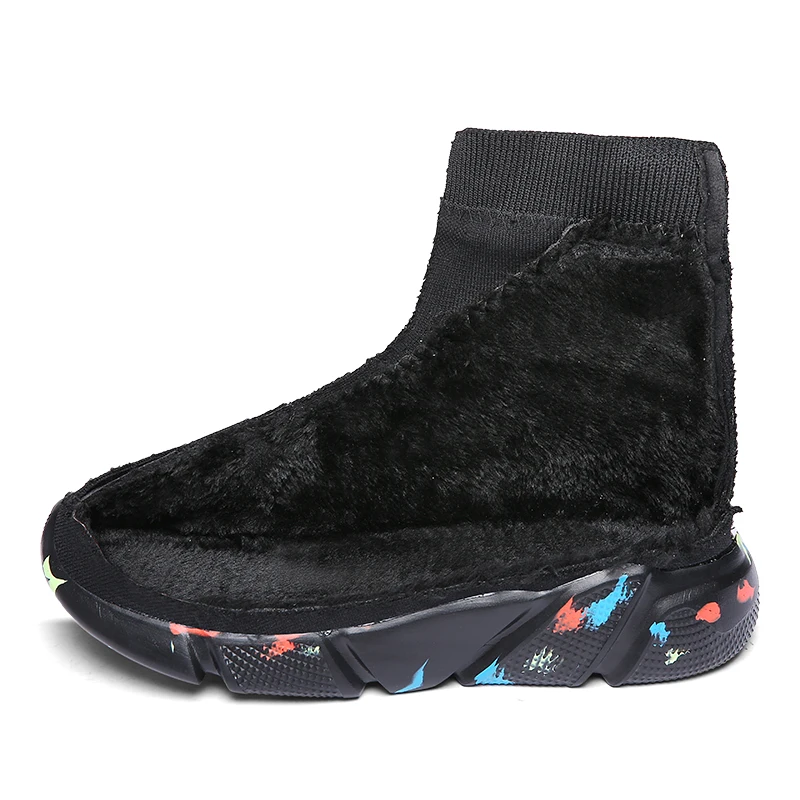 man shoes Winter Boots For Men Black Warm Plush Cotton shoes for man casual Slip-On Sneakers Fashion Elastic Sock Boots Women