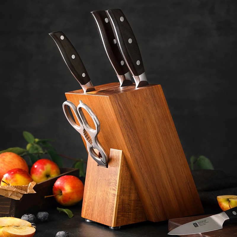 XINZUO Knife Block Stand Knives Storage Shelf Rack Organizer Holder With Scissors Groove  Kitchen Accessories