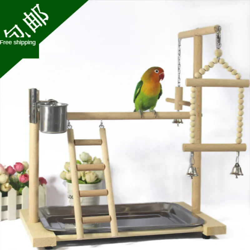

Parrot Playground Toy Swing Nibbling Toy Bird Stand Bird Shelf Stainless Steel Food Container