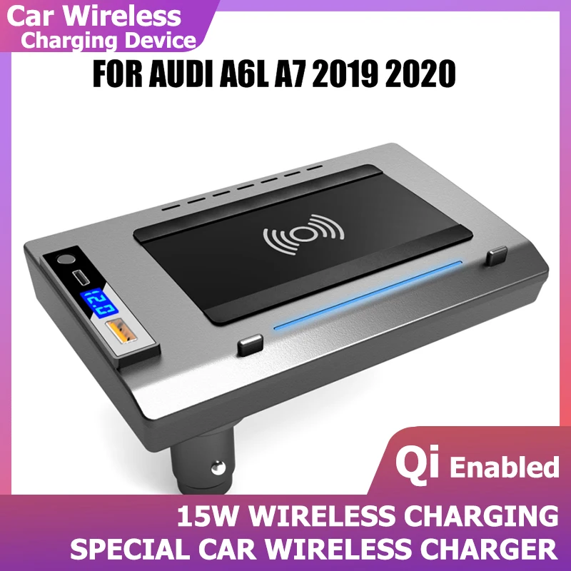 

15W Car Wireless Charging For Audi A6 A6L A7 C8 2019 2020 Fast mobile phone wireless charging board USB Plate Car Charger