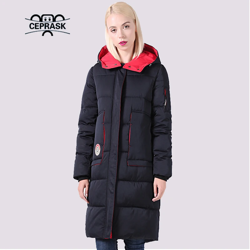 Ceprask 2023 New Winter Coat Women Thick Winter Jacket Below Knee Length Warm Coat With Hood Quilted Long Parka Bio Outerwear