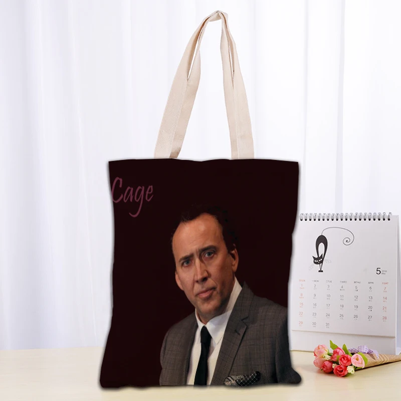 Custom Nicolas Cage Tote Bag Reusable Women Canvas Shoulder Bag Handbag Shoulder Pouch Foldable Canvas Shopping Bags