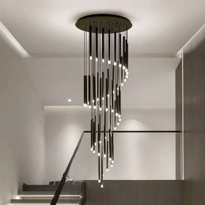 

Nordic style led chandelier long line duplex villa spiral staircase interior lighting hotel lobby Ceiling Decoration pendant