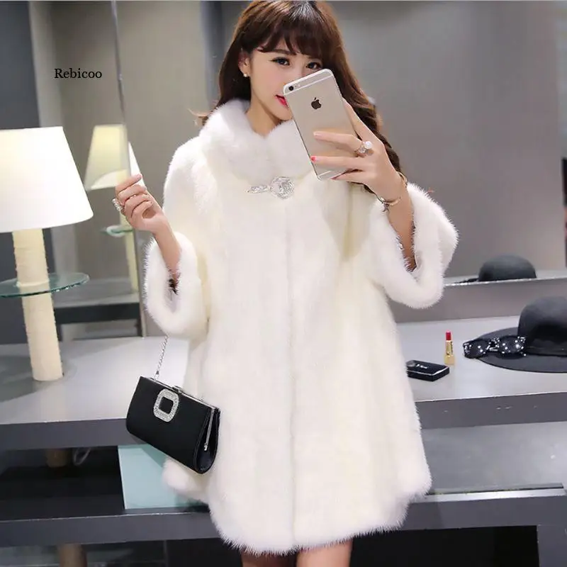 Phụ Nữ Nhân Tạo Chồn Nhung Overcoats Nữ Thời Trang Cổ Áo Áo Khoác Ngoài Nữ Lông Dày Ropa De Mujer "Mùa Đông