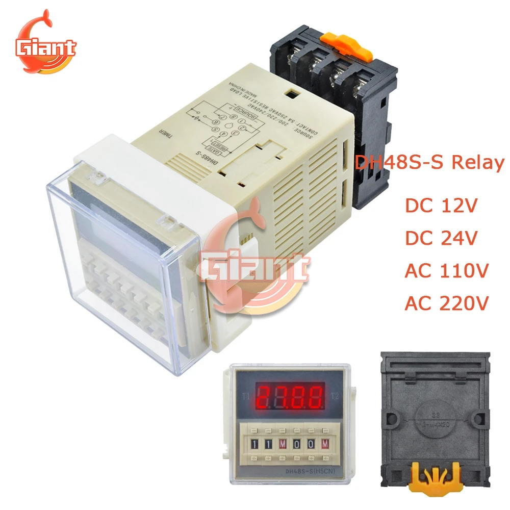 DH48S-S Digital AC 220V Precision Programmable Delay Relay Repeat Cycle SPDT with Socket Base DH48S Series Delay Timer 220V 12V