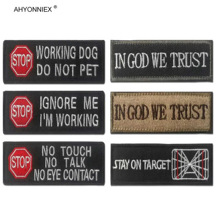 1PC Embroidered Letter Type STAY ON TARGE Fabric Flag Patch Tactical Military Sew On Guide Dog Stickers Jeans Clothes Bags DIY