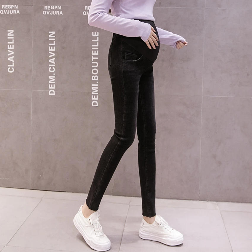 Fashion pregnant women denim cropped pants spring and autumn models pregnant women stomach lift pants feet pants outer leggings