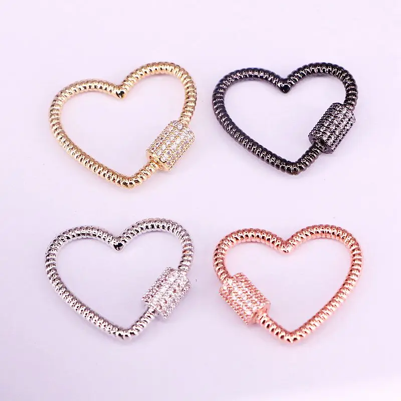 6PCS, Heart Shape cz clasp, Gold, Silver Color, Rose gold, Gunmetal Color, Findings