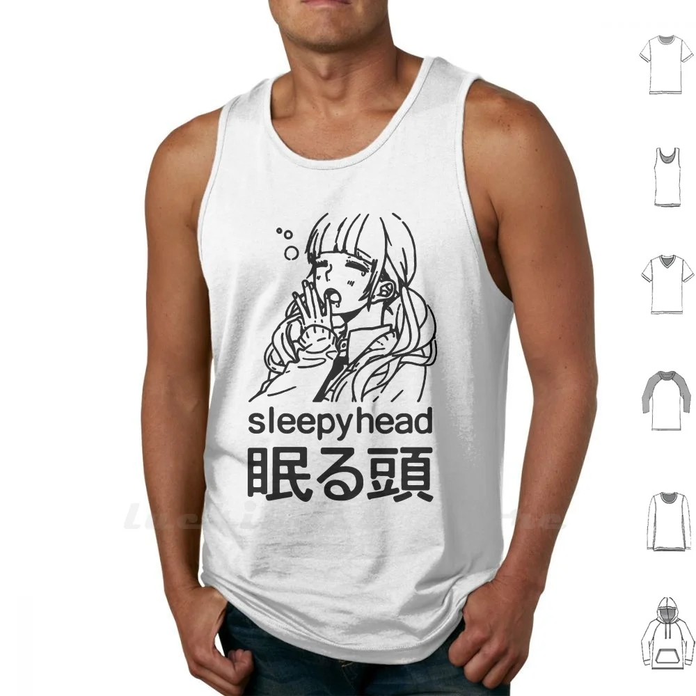 Sleepyhead Print Tank Top Cotton Vest Sleeveless Men Women Sleepy Tired Head Sleepyhead Anime Manga Animu Japan Japanese