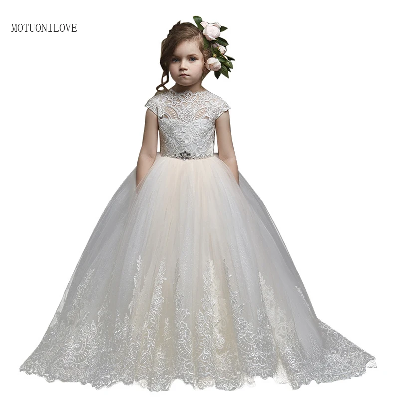 Robes à fleurs pour filles, robe de spectacle, dos nu, robe de princesse en dentelle, pour mariage, anniversaire, robe de bal, première Communion