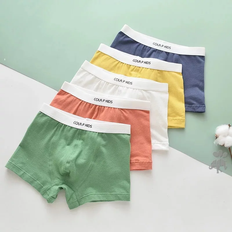 new high quality boys boxer shorts panties kids solid cotton children underwear 2-14year 5pcs/lot fashion students adolescent