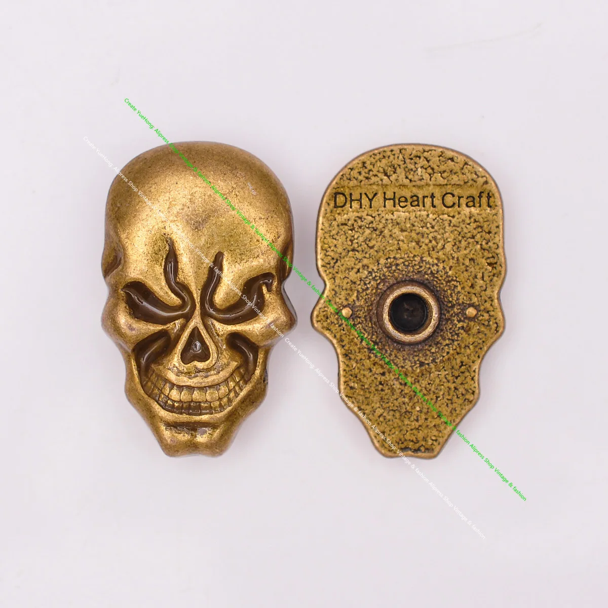 10X Heavy Biker Retro Brass Skull Head Leathercraft Belt Saddle Tack Keychain Craft Leather Concho Screwback