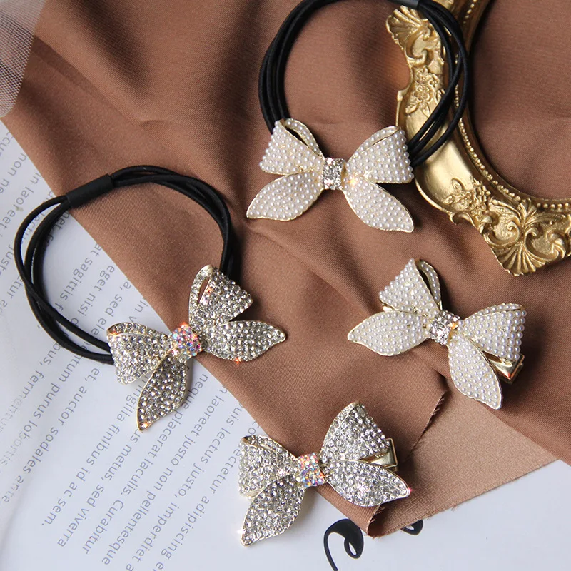 2021 Hot Sale Korean Rhinestone Elegant Scrunchies Women Girls Elastic Hair Rubber Band Accessories Tie Hair Ring Rope Headdress