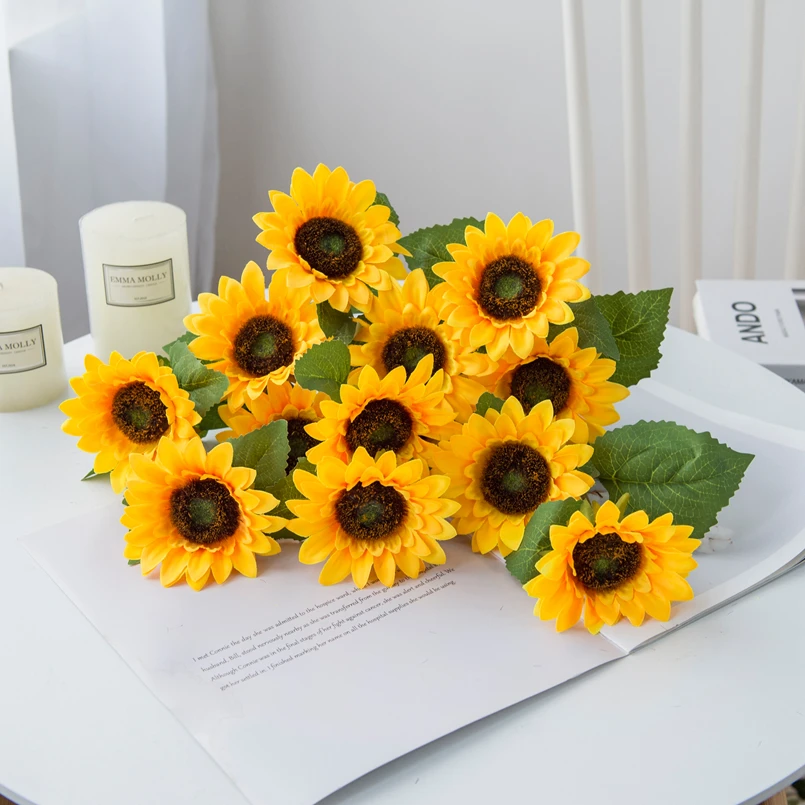 1PC Artificial Flowers Sunflower Home Garden for Decoration Stamen Wedding Autumn Christmas Fake Gerbera Living Room Bedroom