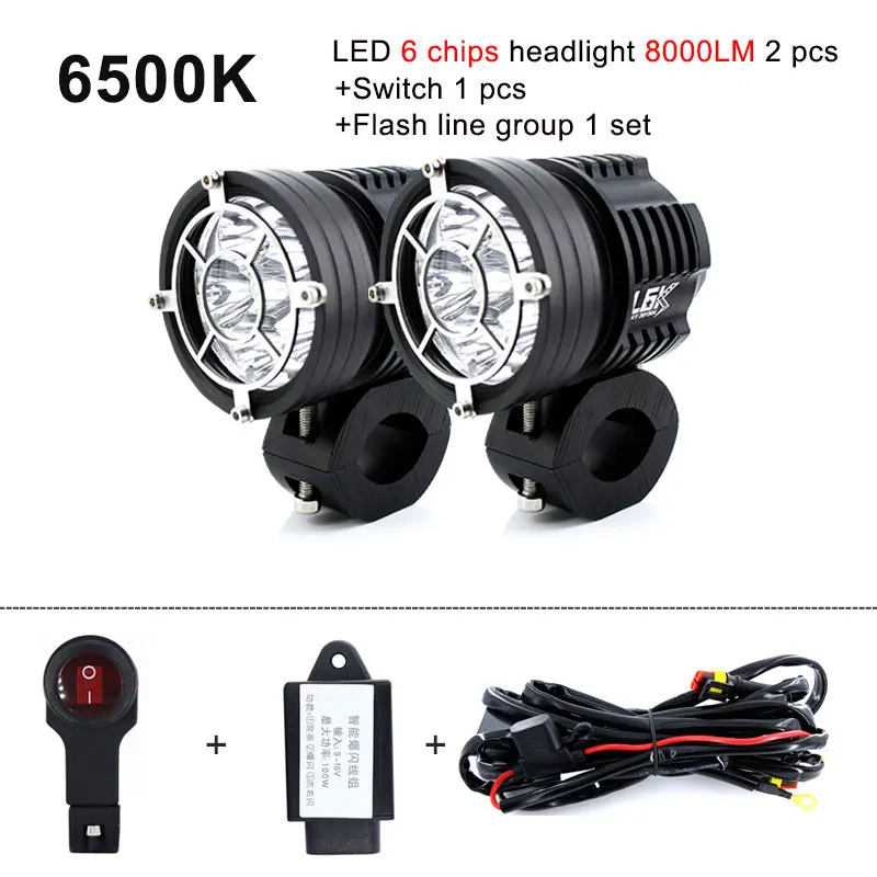 2pcs Strobe motorcycle headlights auxiliary Fog lamp T6 led motorbike spotlight accessories 12V moto DRL spot head lights White