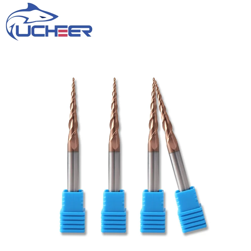 UCHEER 1pc/Set 3.175mm Taper Ball Nose End Milling Tungsten Solid Carbide Coated  Cone Cnc Cutter Woodworking Engraving Bit