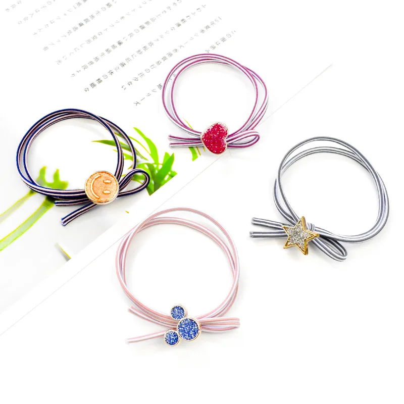 Striped Rubber Band Kids Girls Ponytail Holder Smile Star Heart Hair Ring Hair Rope Hair Holster Elastic Headwear Hair Accessory