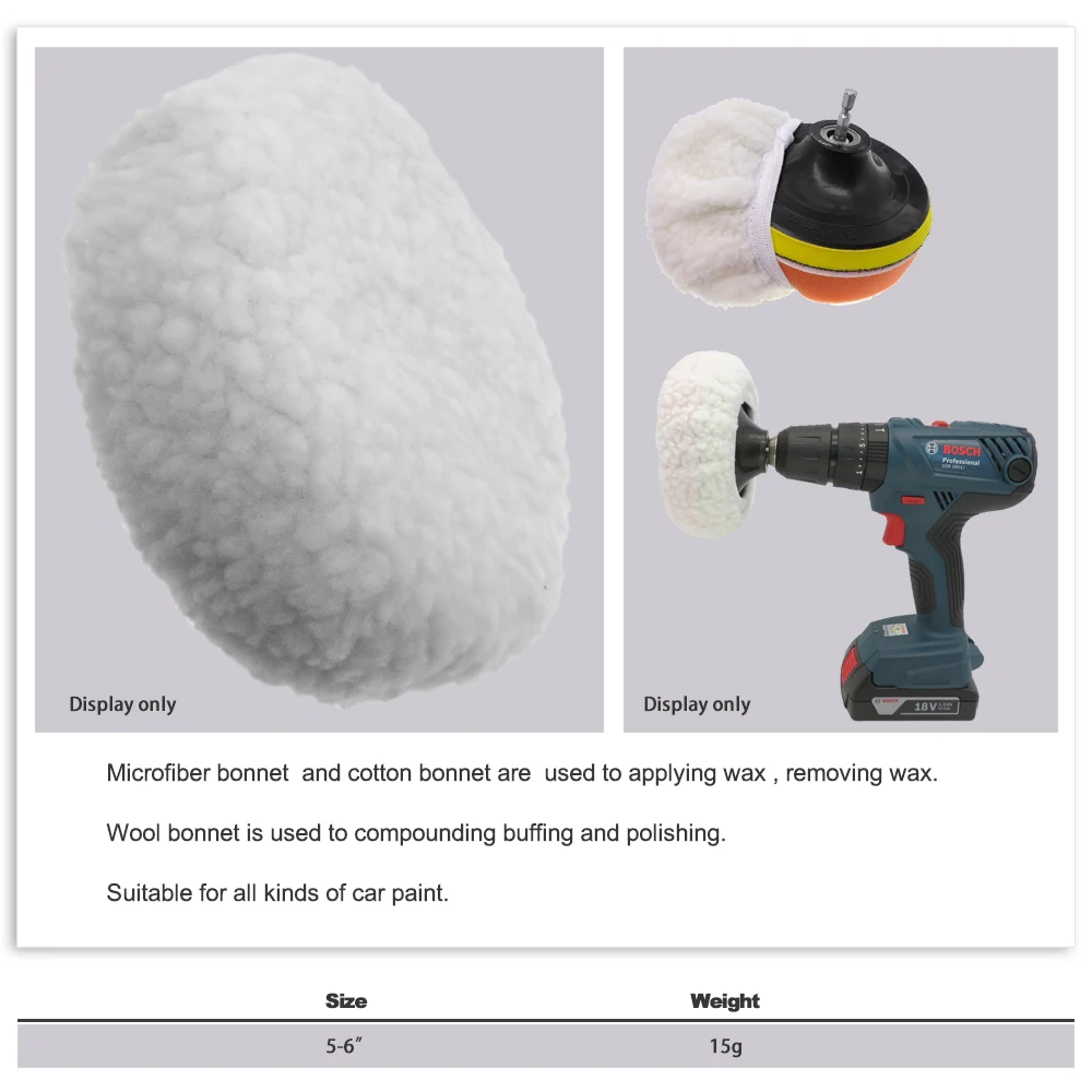 Almohadilla pulidora para capó de coche, almohadilla de encerado de lana, 5 a 6 pulgadas, 5 paquetes