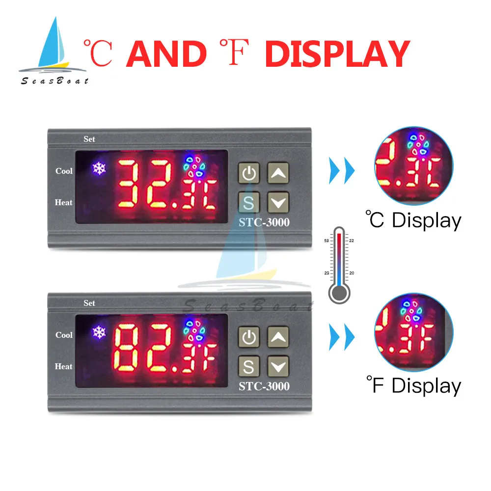 STC-3000 STC3000 Digital Temperature Controller Thermometer Thermostat Sensor Incubator Heating Cooling Switch 12V 24V 220V