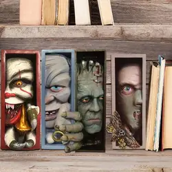 Horror Peeping On The Bookshelf Monster Human Face Resin Bookends Bookstand Sculpture CollectingAlbums Bookshelf Decor