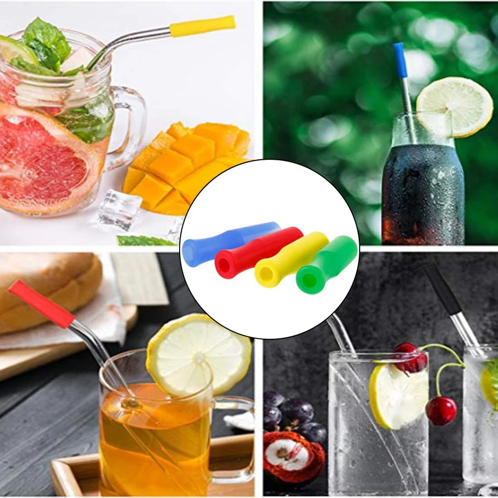 20pcs Caps Anti Burn Teeth Protector Bar Reusable Stainless Steel Straw Food Grade Accessories Silicone Tip No Rattle Cover 6mm