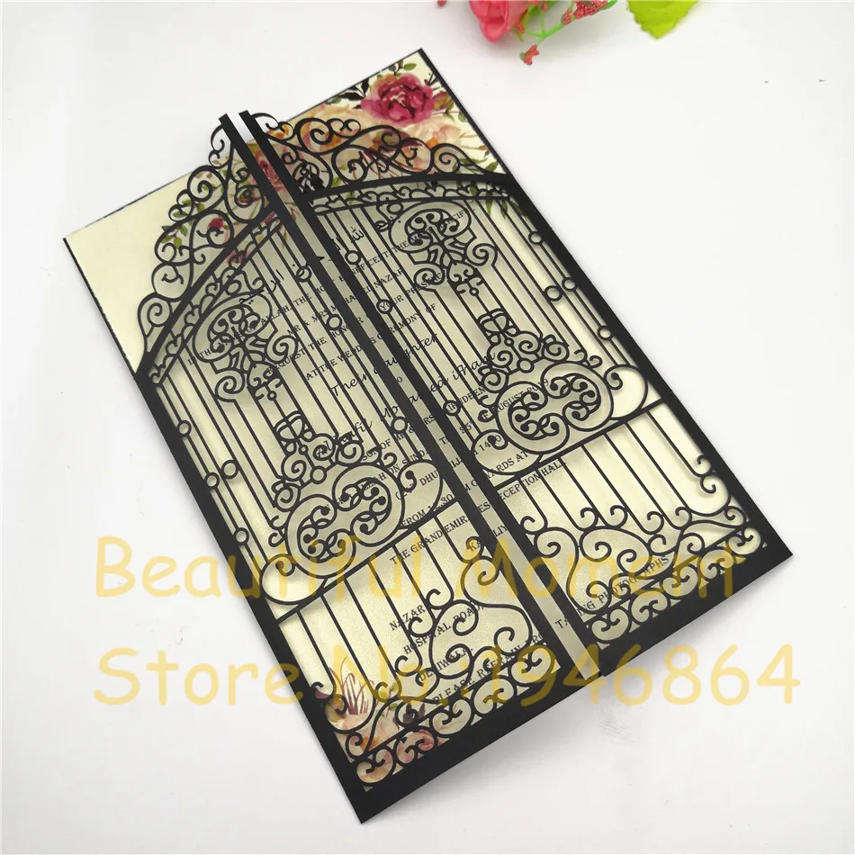 

Laser Cut Hollow Iron Gate Wedding Invitations Card Greeting Card Elegant Custom Printed Event Birthday Party Wedding Decoration