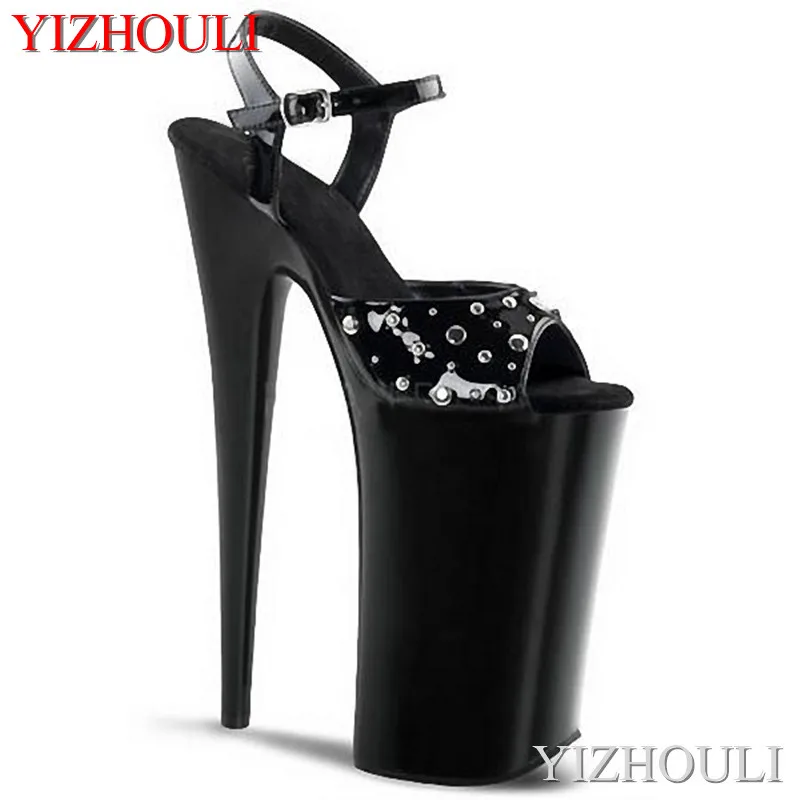 

Fashionable summer female stiletto heels 23 cm high, rivet vamp sexy stage show 9 inch model nightclub show sandals