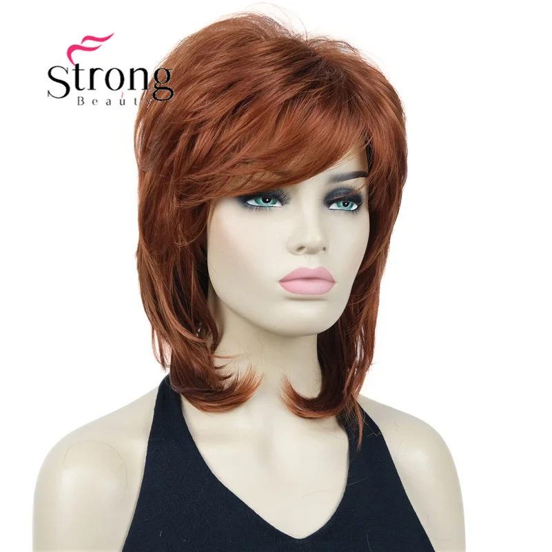 StrongBeauty Short Shaggy Layered Copper Red Classic Cap Full Synthetic Wig Women\'s Wigs COLOUR CHOICES