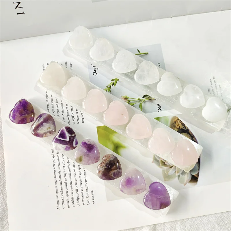 Natural crystal selenite plate chakra quartz crystal heart-shaped gem aura feng shui home decoration