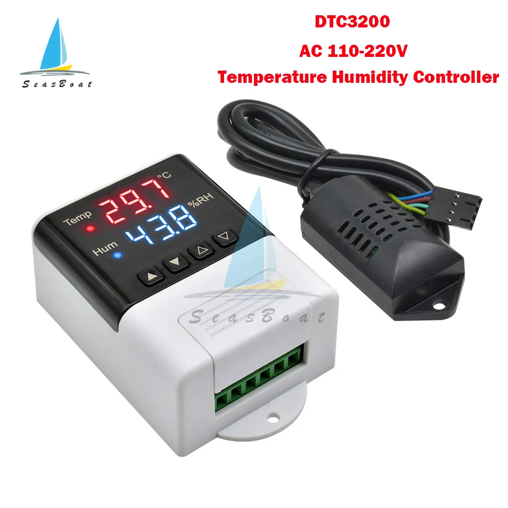 Digital Led Termostato Higrostato Temperatura Controlador de Umidade Aquário Incubadora Termorregulador Sht20 Sensor ac 110220v